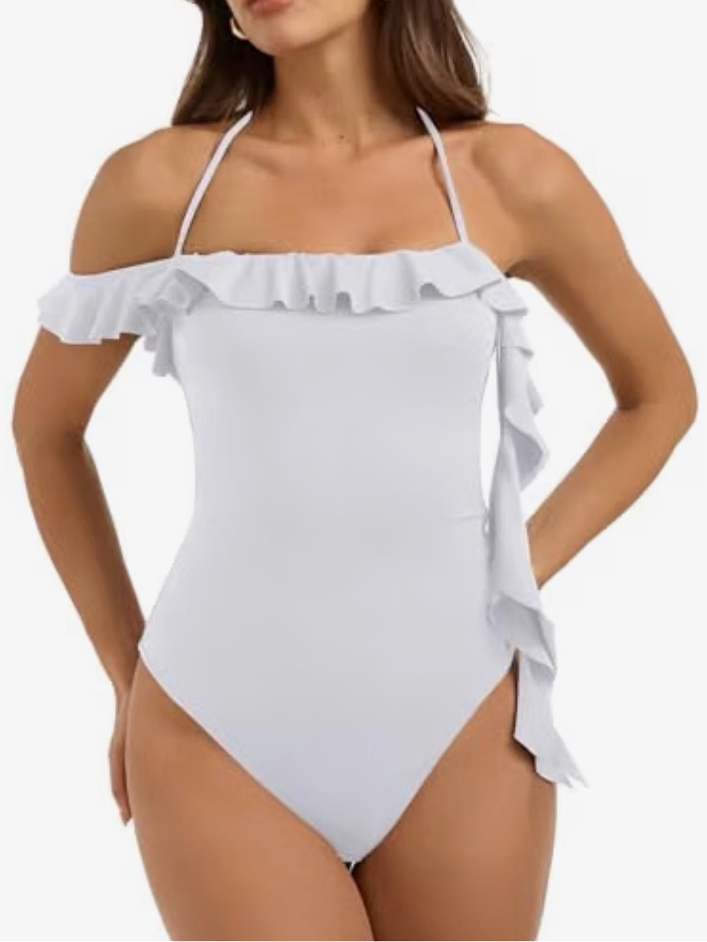 ReoRia White Ruffle Off-Shoulder Bodysuit
